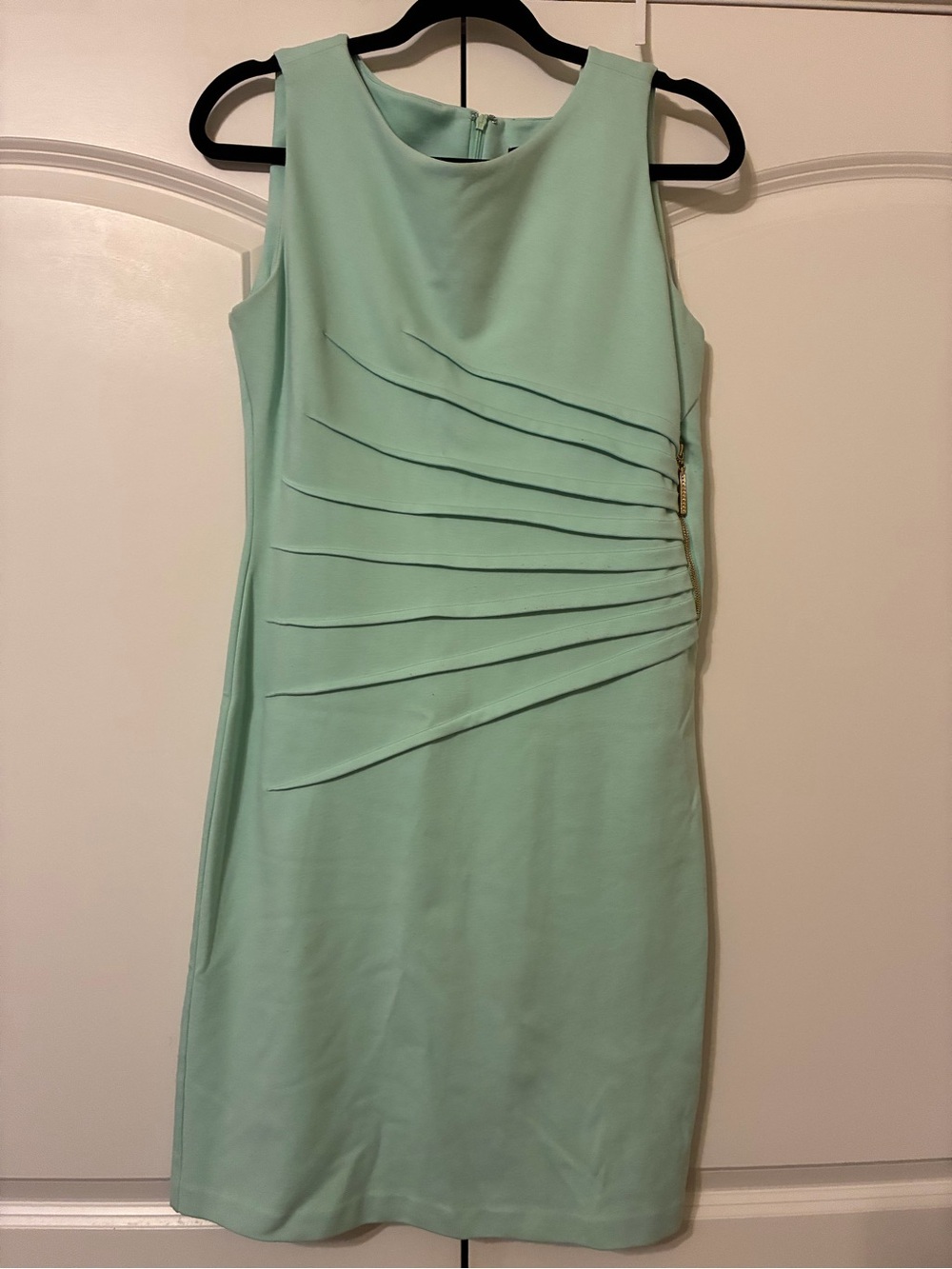 Ivanka Trump Mint Green Sleeveless Sheath Dress with Asymmetric Pleats